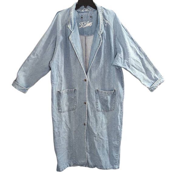 seattle blues Jackets & Blazers - Seattle Blues Vintage 90s stonewash denim jean duster trench jacket unisex M/L